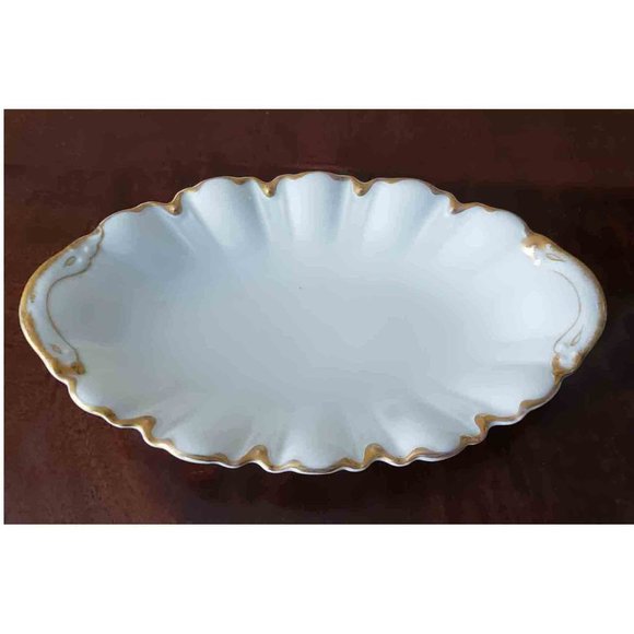 Vintage Theodore Haviland Limoges Serving Dish Platter White Gold Porcelain - Picture 1 of 3